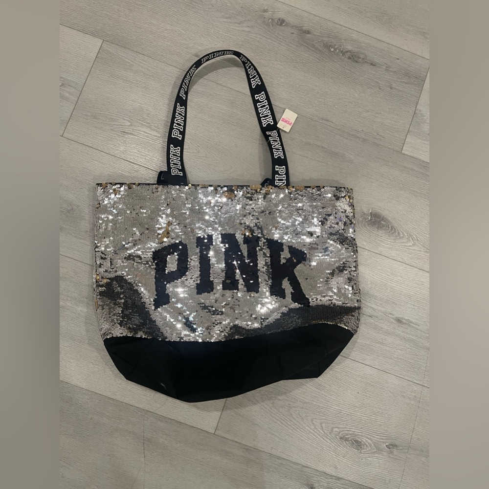 Victorias Secret PINK Tote Silver Sequins Shopper Shoulder Bag